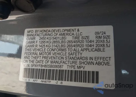 2025 Honda Passport Awd Black из США, поврежденный, VIN 5FNYF8H80SB006587